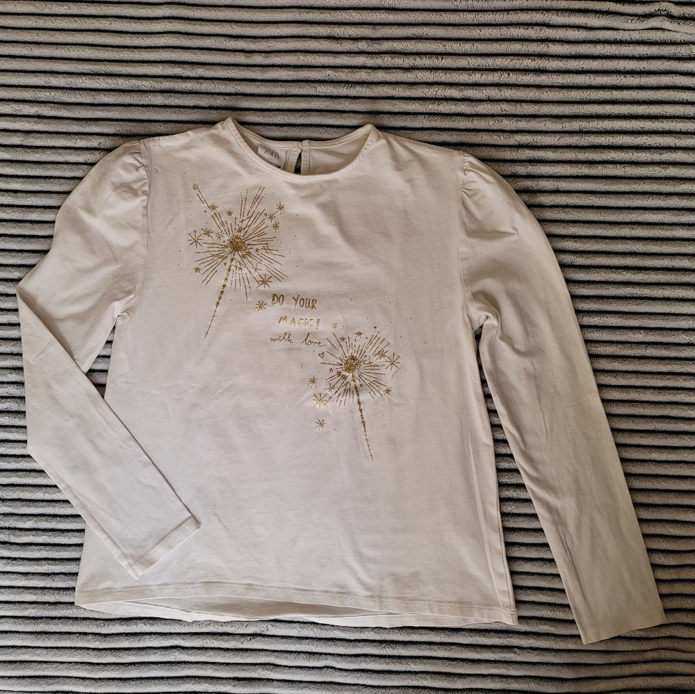 Zara Girl Cream Long Sleeve Sparkley Glitter Shirt Size 13-14